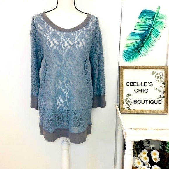 Anthropologie Eloise Brushed Lace Pullover Top L - Picture 1 of 15